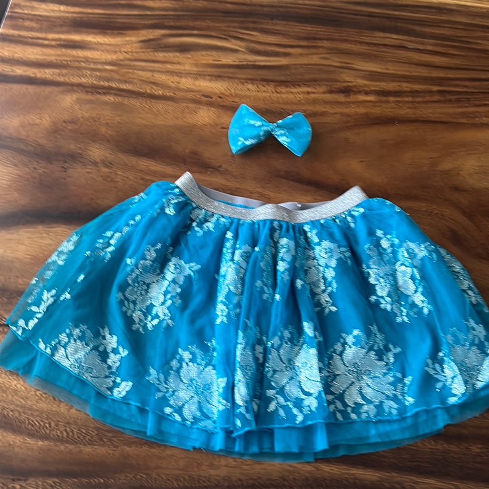 JUSTICE STORE HOLIDAY SKIRT attached shorts MATCHING BOW SILVER DARK TEAL SZ 10